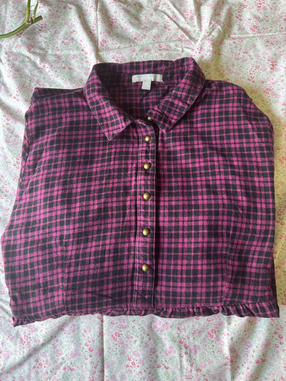 Woman Within Plus Size Maroon & Black Plaid Flannel Midi Dress
